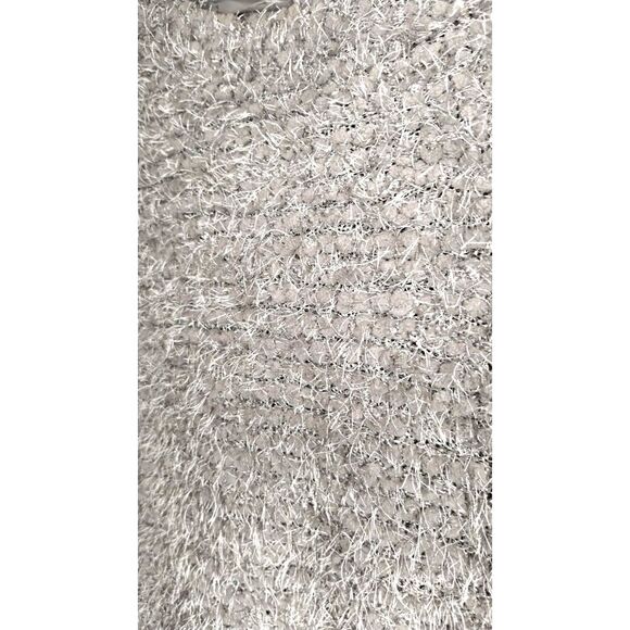 JENNIFER LOPEZ grey silver glitter furry size XSmall Sweater tie silk back - Picture 9 of 10